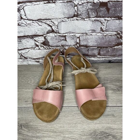 TAOS Pink Leather Ankle Lace Strap Cork Wedge Sandals Women Sz 40EU/9.5M US - Picture 2 of 16